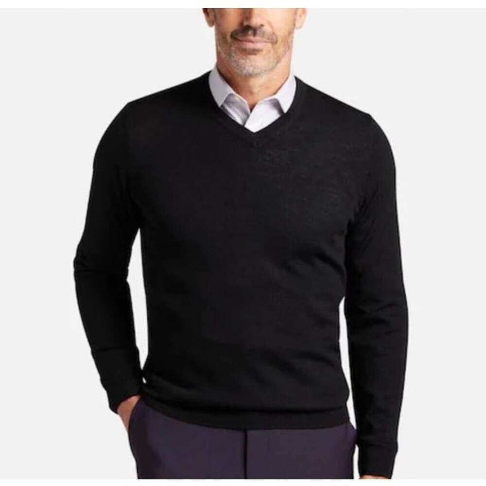 Joseph Abboud Sweater Mens L Black Extra Fine Merino Wool V Neck Smart Casual - Picture 6 of 6